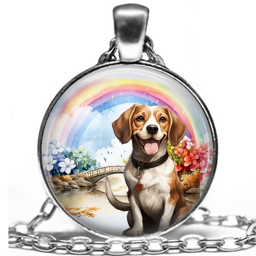 Beagle angel necklace - beagle, rainbow